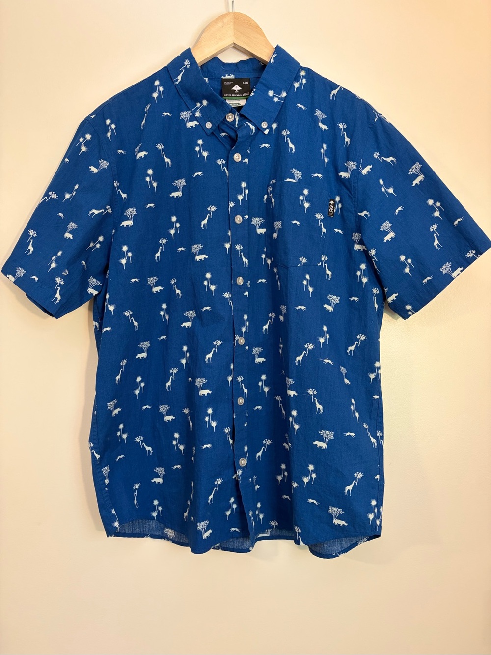 LRG Lifted Research Group Safari Print Button Down Shirt | Men’s Medium | Blue